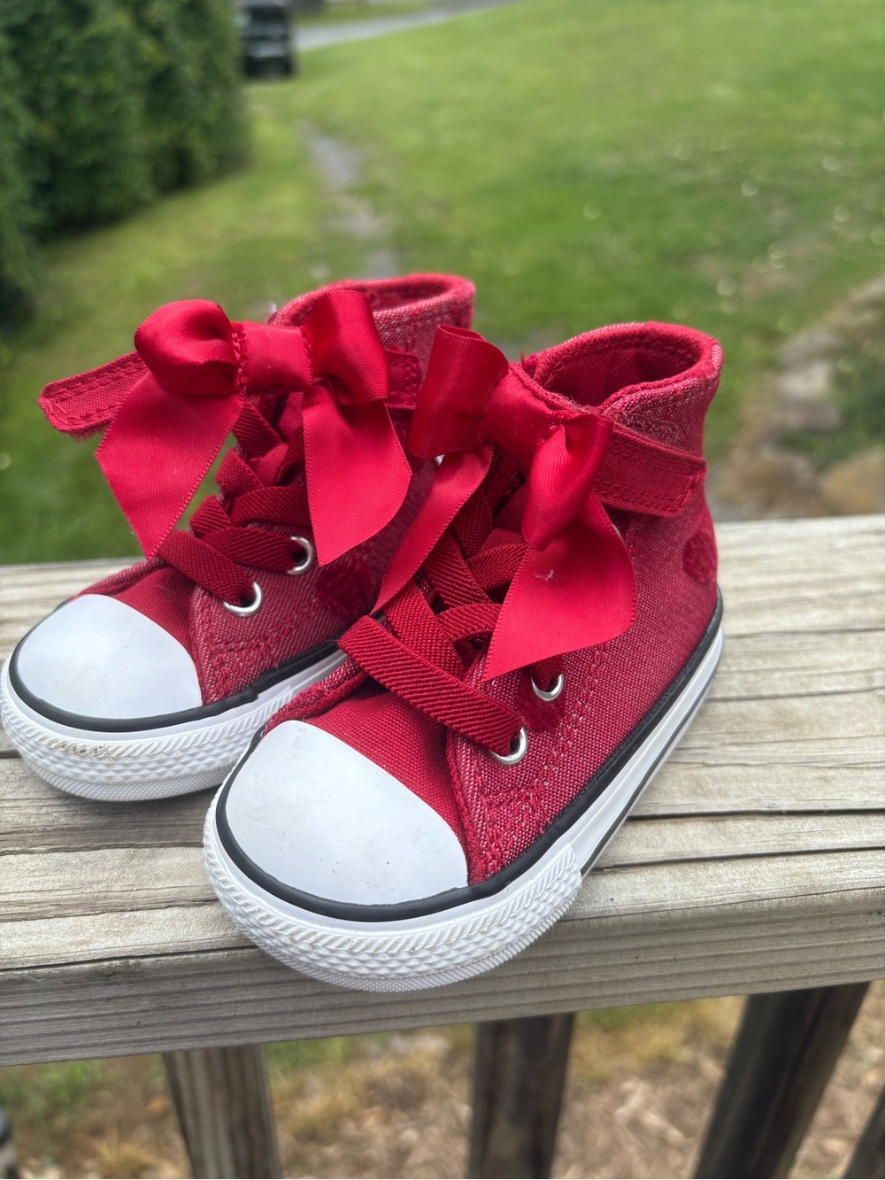 Converse Kids Red High-Top Canvas Sneakers with Ribbon Velcro straps